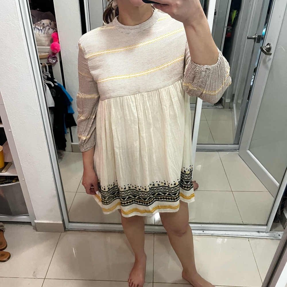 Striped Cream and Yellow Dress